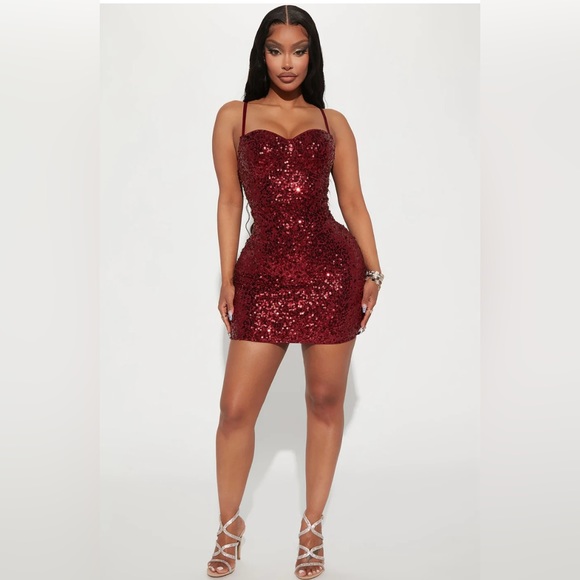 Arella's Bestie Sequin Mini Dress - Red - Picture 2 of 7